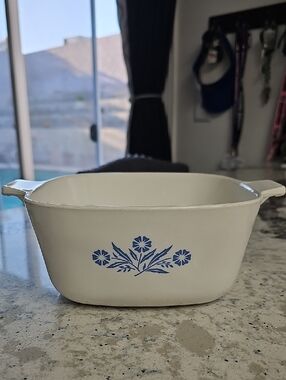 Blue Cornflower Corningware White Pyroceram Embossed Dish